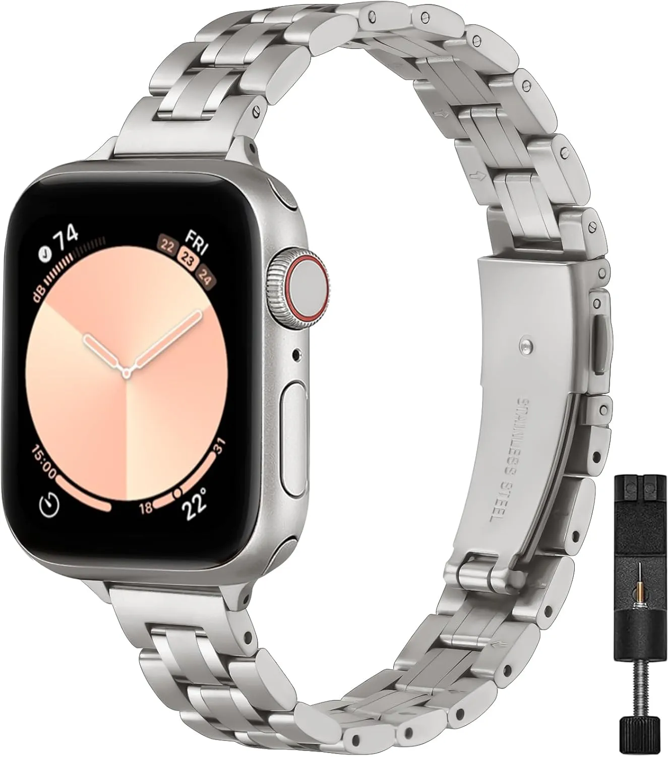 STIROLL Thin Replacement Band Compatible for Apple Watch 38mm 40mm 41mm 42mm-Series 10, Metal Wristband Women Men for iWatch Ultra SE Series 10/9/8/7/6/5/4/3/2/1, Titanium