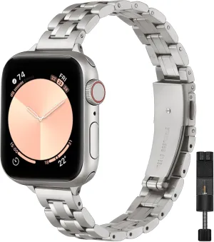 STIROLL Thin Replacement Band Compatible for Apple Watch 38mm 40mm 41mm 42mm-Series 10, Metal Wristband Women Men for iWatch Ultra SE Series 10/9/8/7/6/5/4/3/2/1, Titanium