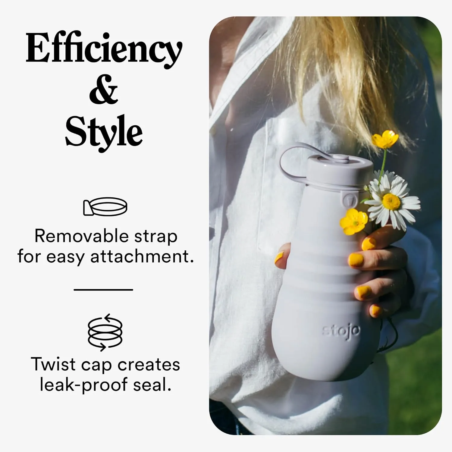 STOJO Collapsible Water Bottle – Lilac Purple, 20oz / 592ml - Leak-Proof Reusable Silicone Travel Cup for Hot & Cold Drinks - Microwave & Dishwasher Safe