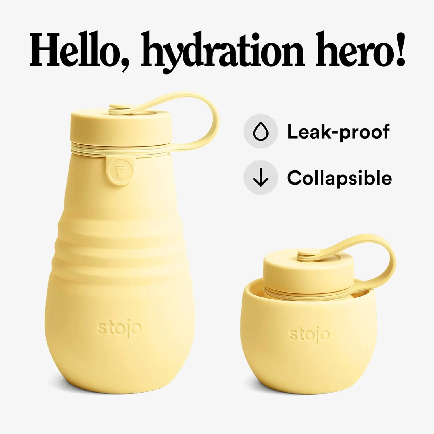 STOJO Jr Collapsible Bottle for Kids - Mimosa Yellow, 14oz / 400ml - Leak-Proof Reusable Silicone Travel Cup for Hot & Cold Drinks -On-The-Go Camping & Hiking - Microwave & Dishwasher Safe