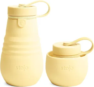 STOJO Jr Collapsible Bottle for Kids - Mimosa Yellow, 14oz / 400ml - Leak-Proof Reusable Silicone Travel Cup for Hot & Cold Drinks -On-The-Go Camping & Hiking - Microwave & Dishwasher Safe