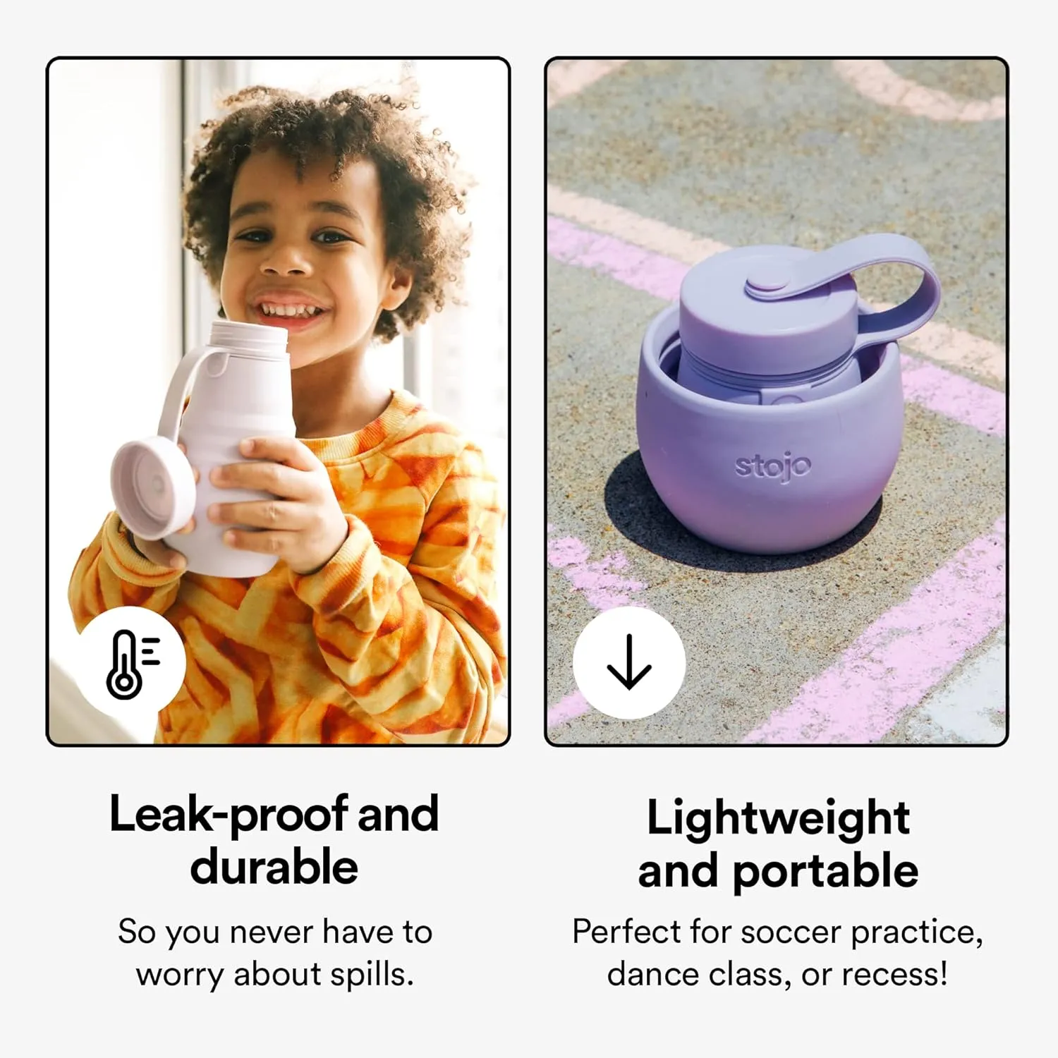 STOJO Jr Collapsible Bottle for Kids - Peony Pink, 14oz / 400ml - Leak-Proof Reusable Silicone Travel Cup for Hot & Cold Drinks - For Home, On-The-Go Camping & Hiking - Microwave & Dishwasher Safe
