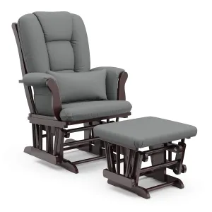 Storkcraft Tuscany Custom Glider and Ottoman with Free Lumbar Pillow (Espresso/Grey) - Cleanable Upholstered Comfort Rocking Nursery Chair with Ottoman