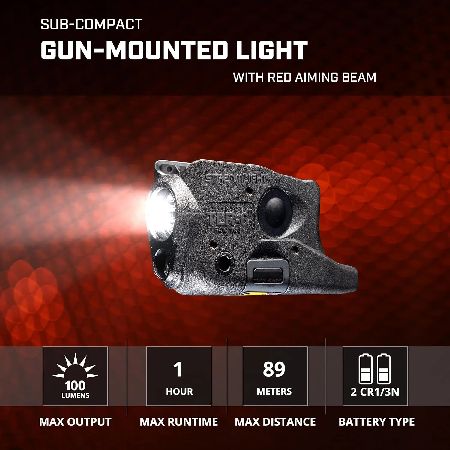 Streamlight 69272 TLR-6 100-Lumen Tactical Weapon Light with Integrated Red Aiming Laser Designed Exclusively and Solely for Glock 26/27/28/33/39, Black