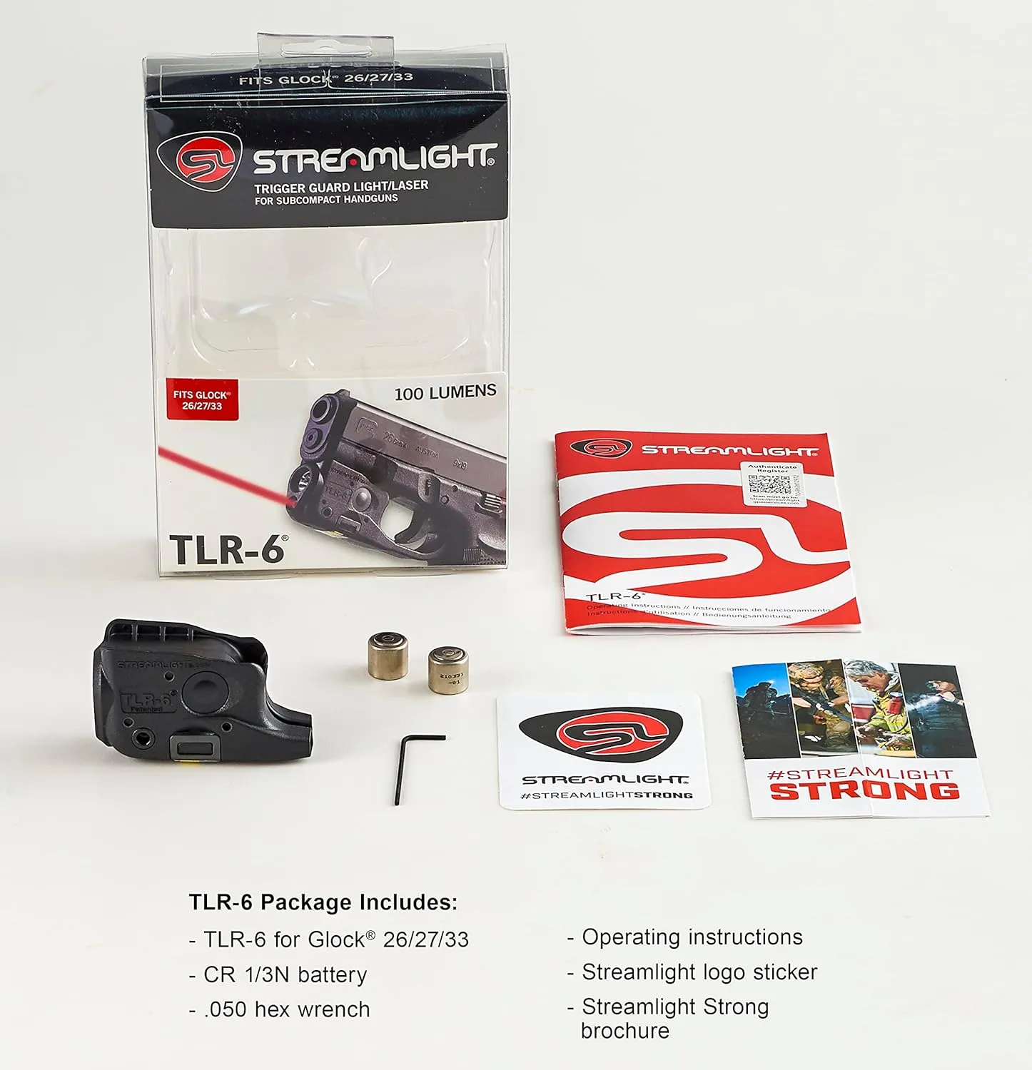 Streamlight 69272 TLR-6 100-Lumen Tactical Weapon Light with Integrated Red Aiming Laser Designed Exclusively and Solely for Glock 26/27/28/33/39, Black