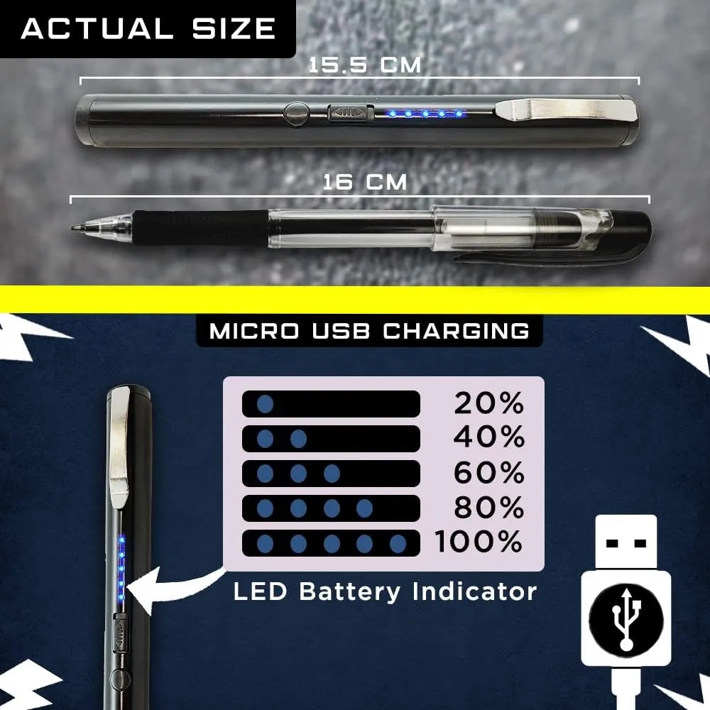 Streetwise Pain Pen 25,000,000 Stun Gun for Self Defense - Tactical Stun Pen for Women and Men, USB Rechargeable, Battery Indicator, Durable Clip, Compact and Concealable for Protection