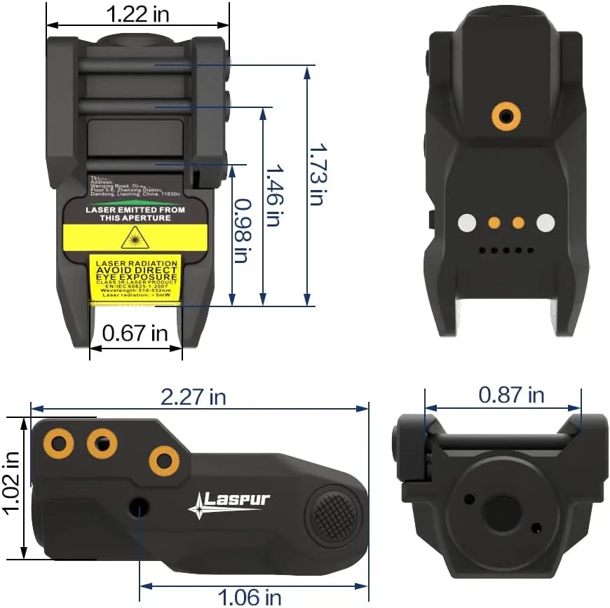Sub Compact Tactical Rail Mount Low Profile Laser Sight for Pistol Handgun Rifle, Build-in USB Magnetic Touch Rechargeable Battery Accessory Remaining Display