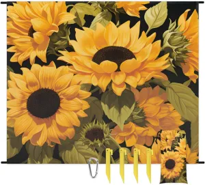 Sunflower Pattern Beach Blanket, Sandproof Beach Mat, 68 x 59 Waterproof Quick Drying Sand Free Mat with 4 x Ground Spikes for Outdoor Travel Camping Hiking, Wild Flowers
