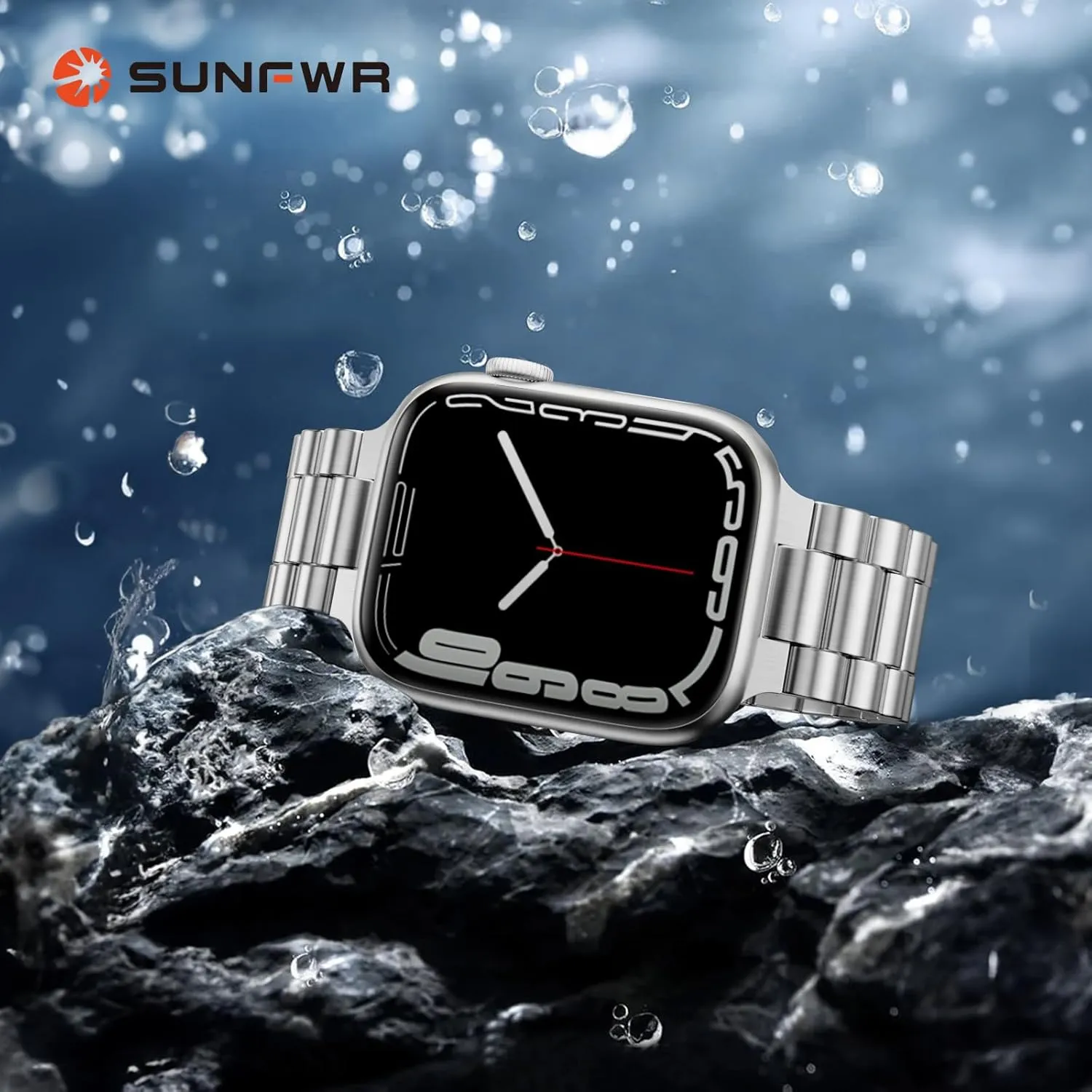 SUNFWR Compatible with Apple Watch Band 45mm 44mm 42mm for Men Women, Stainless Steel Metal iWatch Band with Case for Apple Watch Series 9/8/7/6/5/4/3/2/1/SE/SE2 (Silver, 42mm/44mm/45mm)