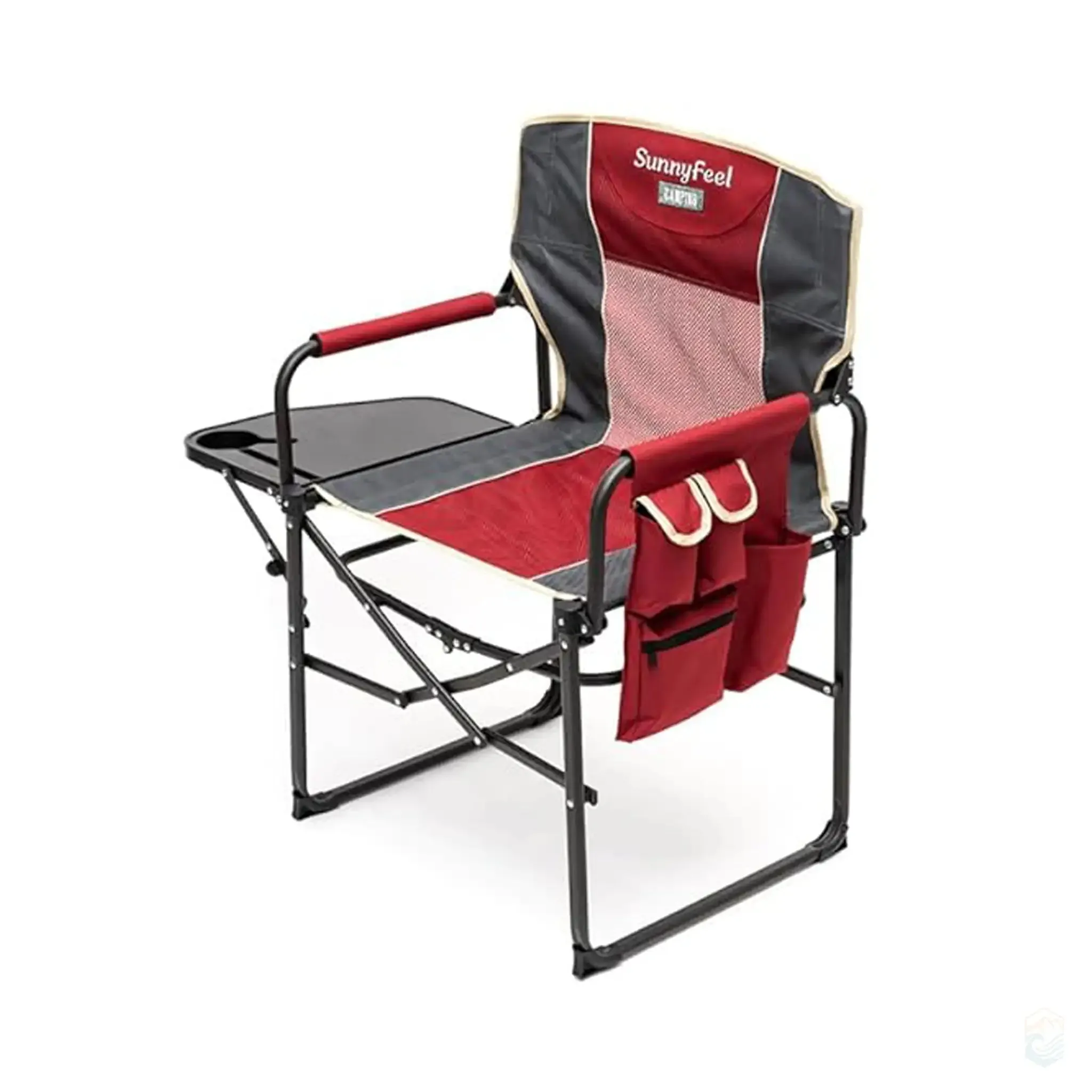 SunnyFeel Heavy Duty Folding Camping Directors Chair with Side Table and Storage Pockets - Red, 300 lbs Capacity