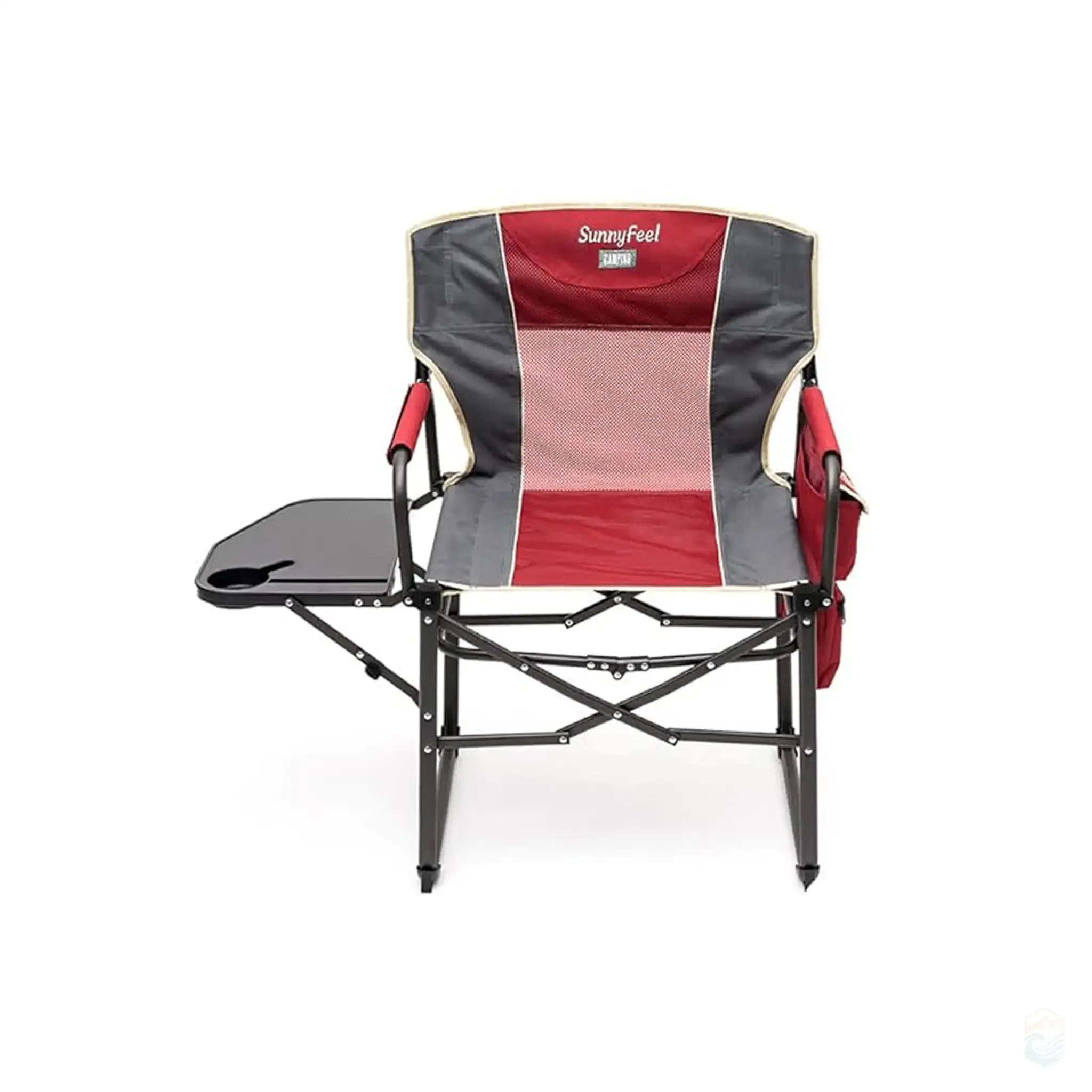 SunnyFeel Heavy Duty Folding Camping Directors Chair with Side Table and Storage Pockets - Red, 300 lbs Capacity