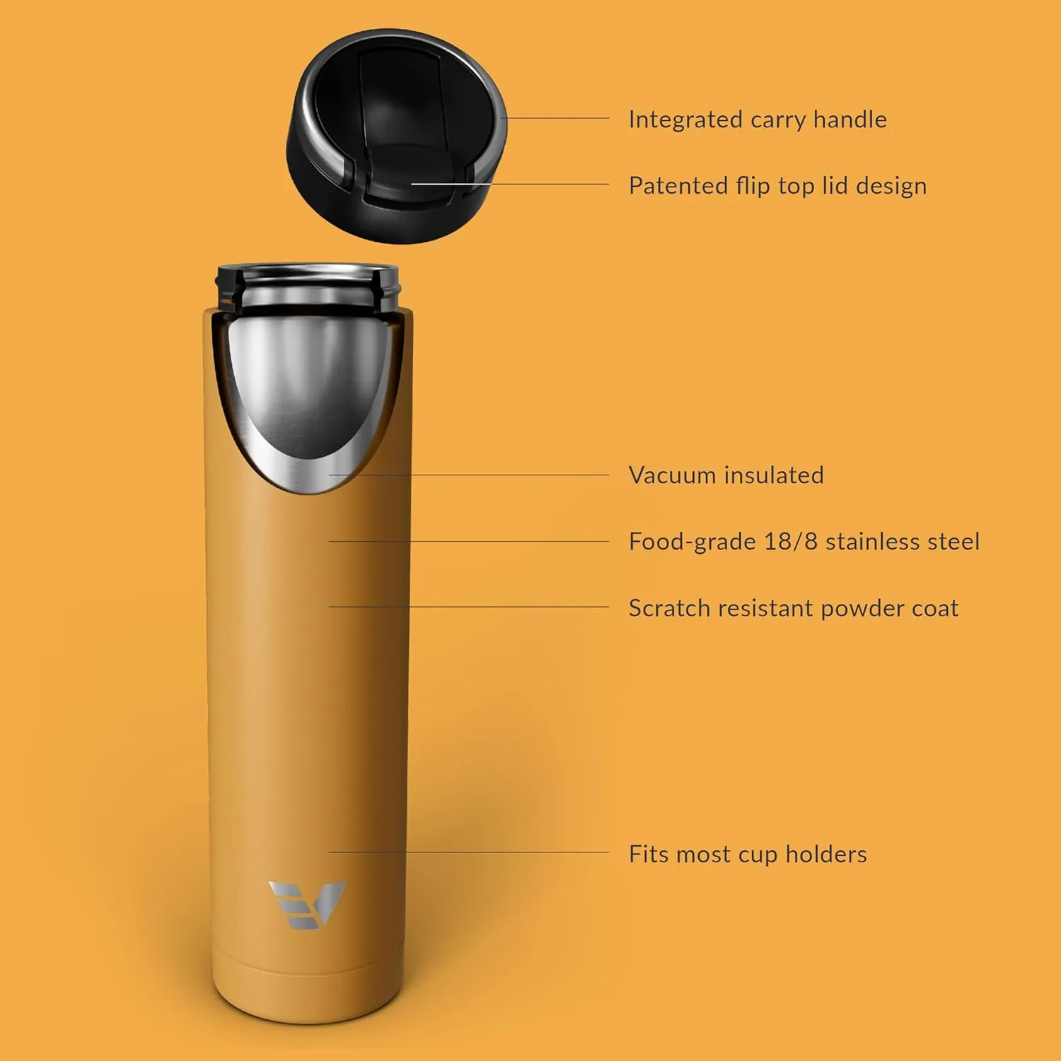 Super Maxi Stainless Steel Water Bottle 36oz - Double wall vacuum insulated | Integrated carry handle | leak proof flip top lid | Lightweight & stylish - Yellow