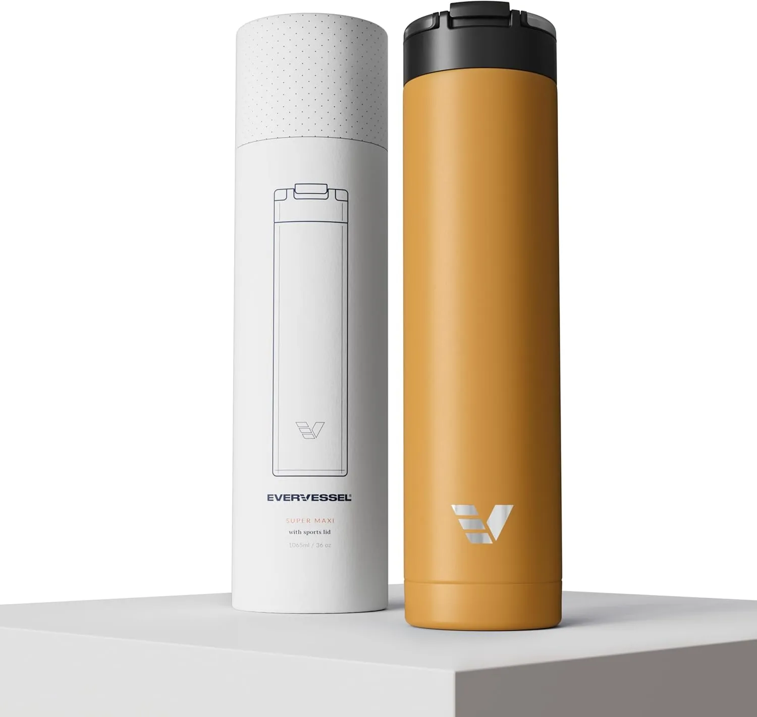 Super Maxi Stainless Steel Water Bottle 36oz - Double wall vacuum insulated | Integrated carry handle | leak proof flip top lid | Lightweight & stylish - Yellow