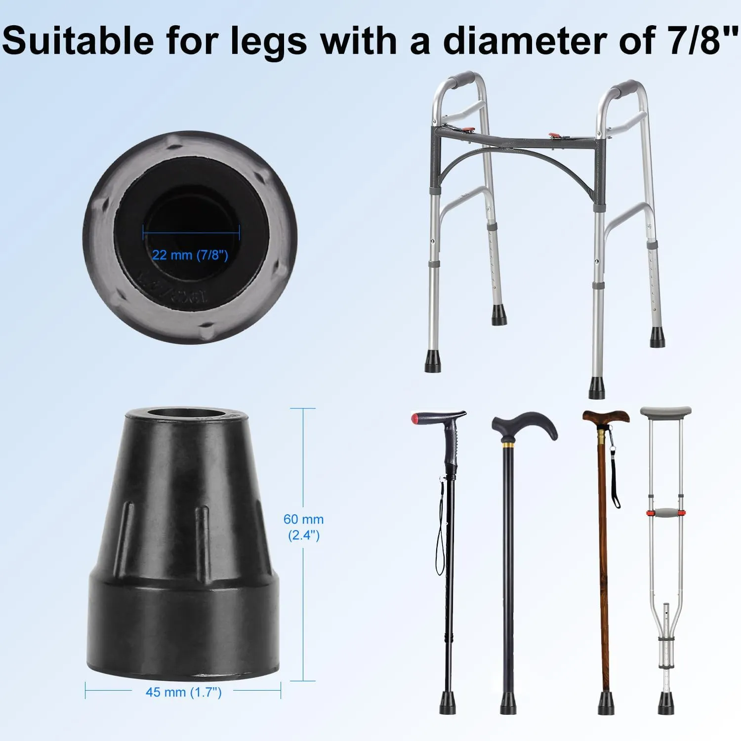 supregear Crutch Tips 7/8 Inch, 6-Pack Heavy Duty Strong Rubber Cane Tips Extreme Grip, Non-Slip Extra Widen Base Replacement Feet Cap for Crutches Walking Cane Folding Cane, Black