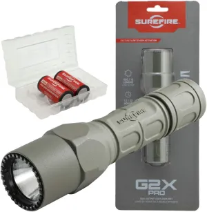 SureFire G2X Pro 600 Lumen Tactical EDC Flashlight Bundle with 2 Extra CR123A Batteries and Lightjunction Battery Case (Green)