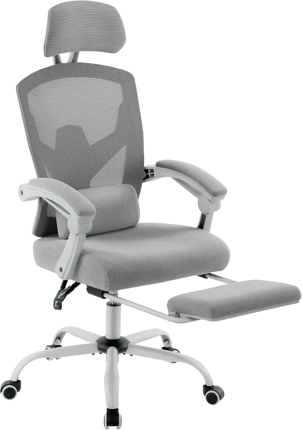 Sweetcrispy Office Computer Desk Chair, Ergonomic High-Back Mesh Rolling Work Swivel Chairs with Wheels, Comfortable Lumbar Support, Comfy Arms for Home, Bedroom, Study, Student, Grey