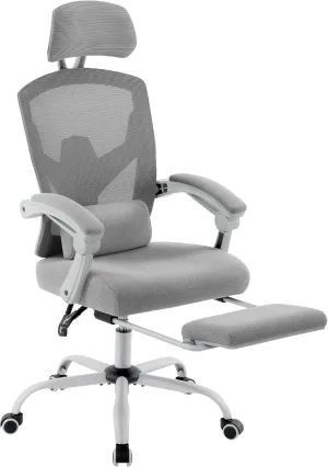 Sweetcrispy Office Computer Desk Chair, Ergonomic High-Back Mesh Rolling Work Swivel Chairs with Wheels, Comfortable Lumbar Support, Comfy Arms for Home, Bedroom, Study, Student, Grey