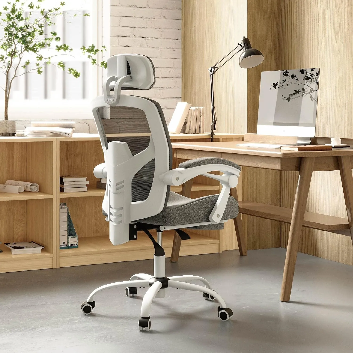 Sweetcrispy Office Computer Desk Chair, Ergonomic High-Back Mesh Rolling Work Swivel Chairs with Wheels, Comfortable Lumbar Support, Comfy Arms for Home, Bedroom, Study, Student, Grey