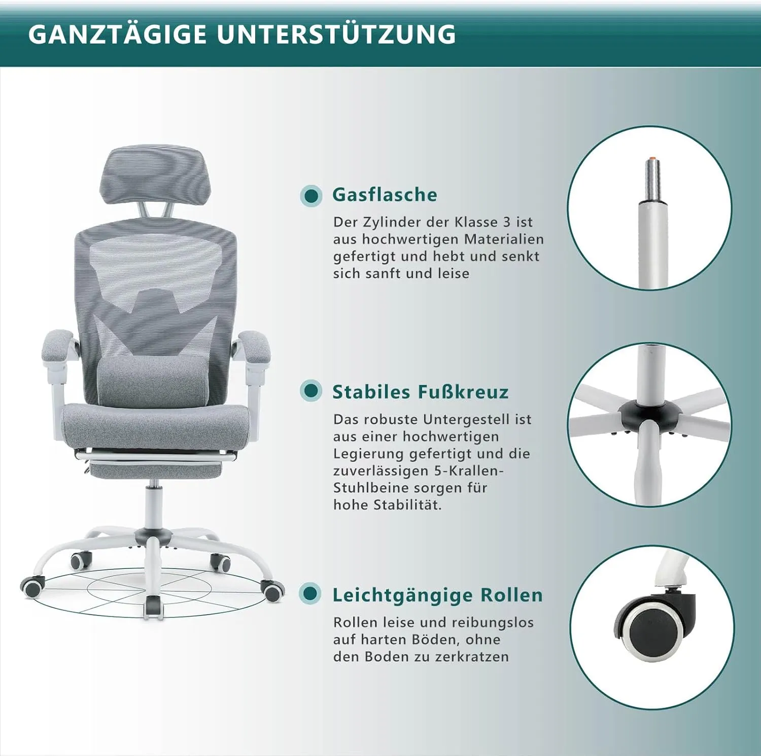 Sweetcrispy Office Computer Desk Chair, Ergonomic High-Back Mesh Rolling Work Swivel Chairs with Wheels, Comfortable Lumbar Support, Comfy Arms for Home, Bedroom, Study, Student, Grey