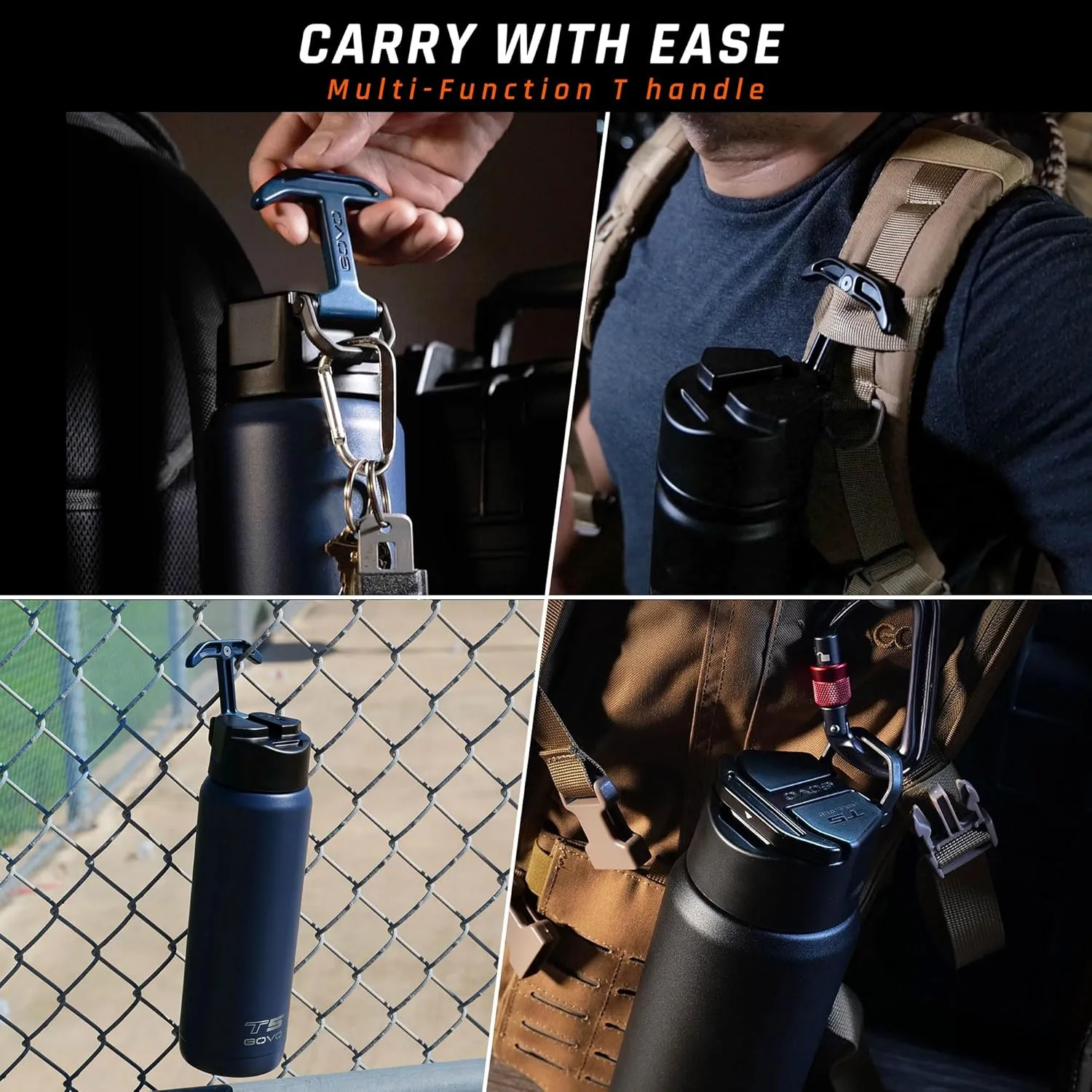 T5 Bottle, Vacuum Insulated, Magnetic Handle, Stainless Steel with Surround Insulated Lid (Navy/Navy, 24 oz)