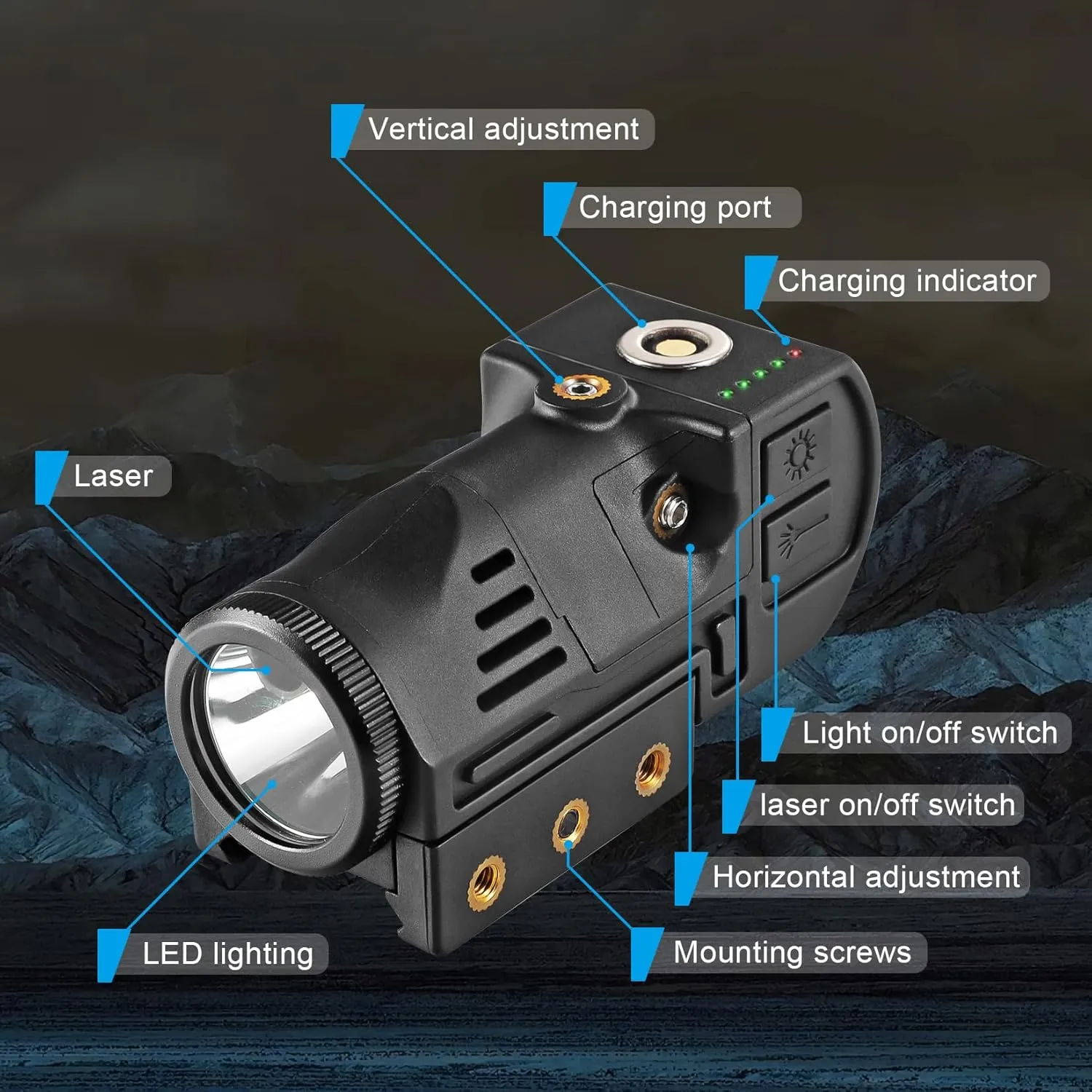 Tactical Flashlight with Internal Laser Sight for Handguns,2 in 1 Laser Light Combo,Magnetic Charging Flashlight Gun Laser Sight for Pistol,Glock,Rifles,Shotguns