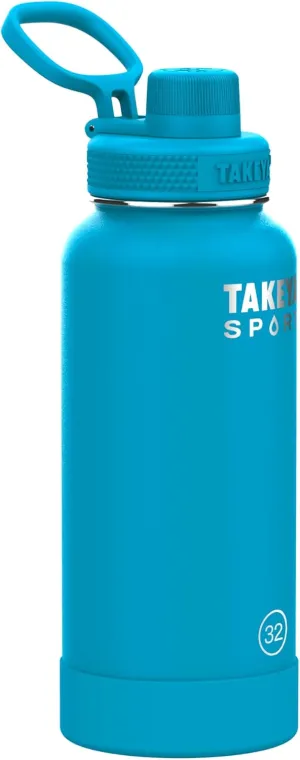 Takeya Sports Water Bottle with Spout Lid - Bottle with Triple Stainless Steel Insulation - Dishwasher Safe & BPA-Free - Bottle with Ice-Blocking Spout Lid & Removable Bumper - 32 oz, Champion Blue