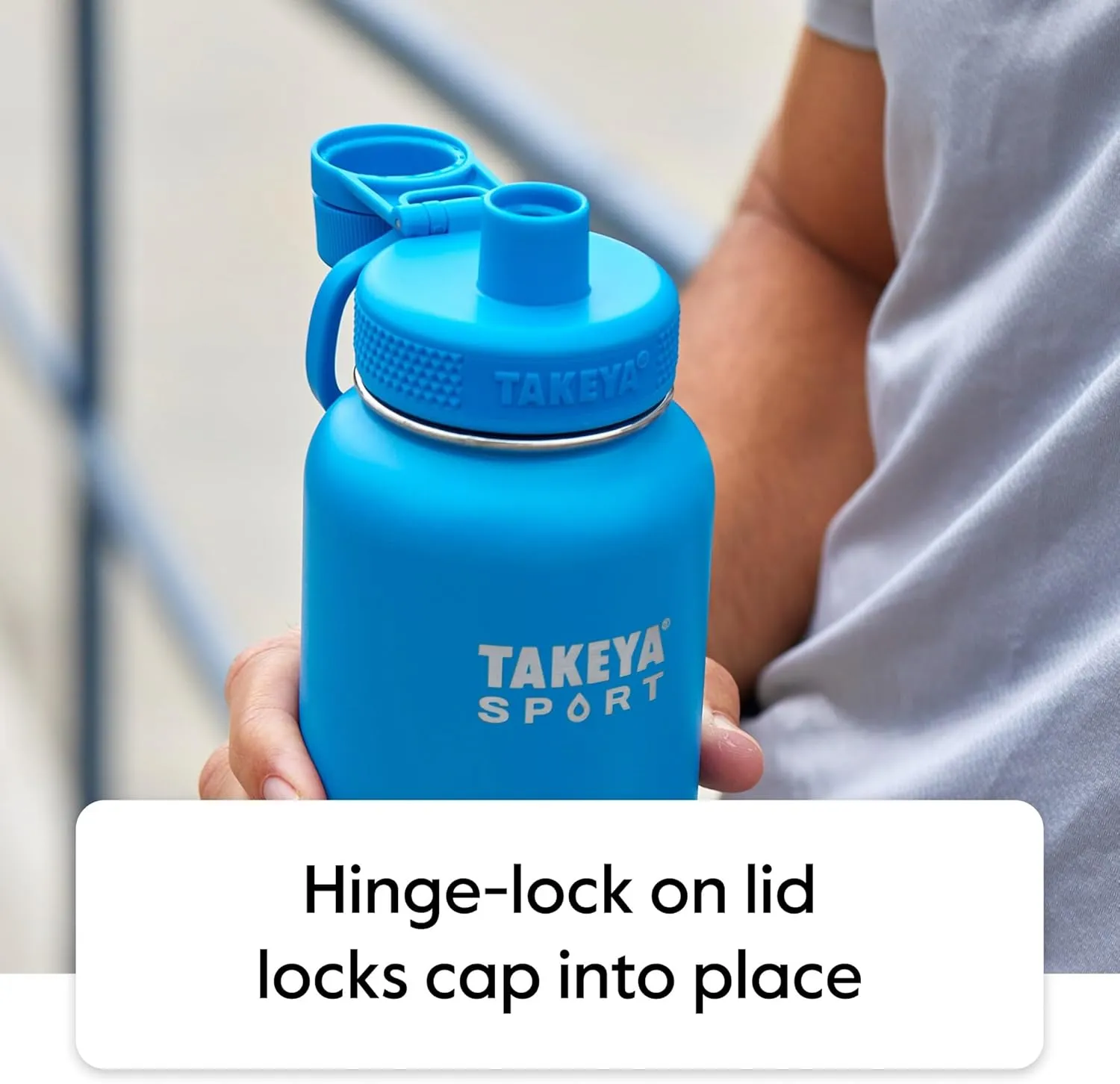 Takeya Sports Water Bottle with Spout Lid - Bottle with Triple Stainless Steel Insulation - Dishwasher Safe & BPA-Free - Bottle with Ice-Blocking Spout Lid & Removable Bumper - 32 oz, Champion Blue