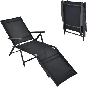 Tangkula Folding Lounge Chair Outdoor, Recliner Chaise Lounge with 5-Position Adjustable Backrest & 2-Position Footrest, No Assembly Required, Suitable for Patio Poolside Beach Yard (1, Black)