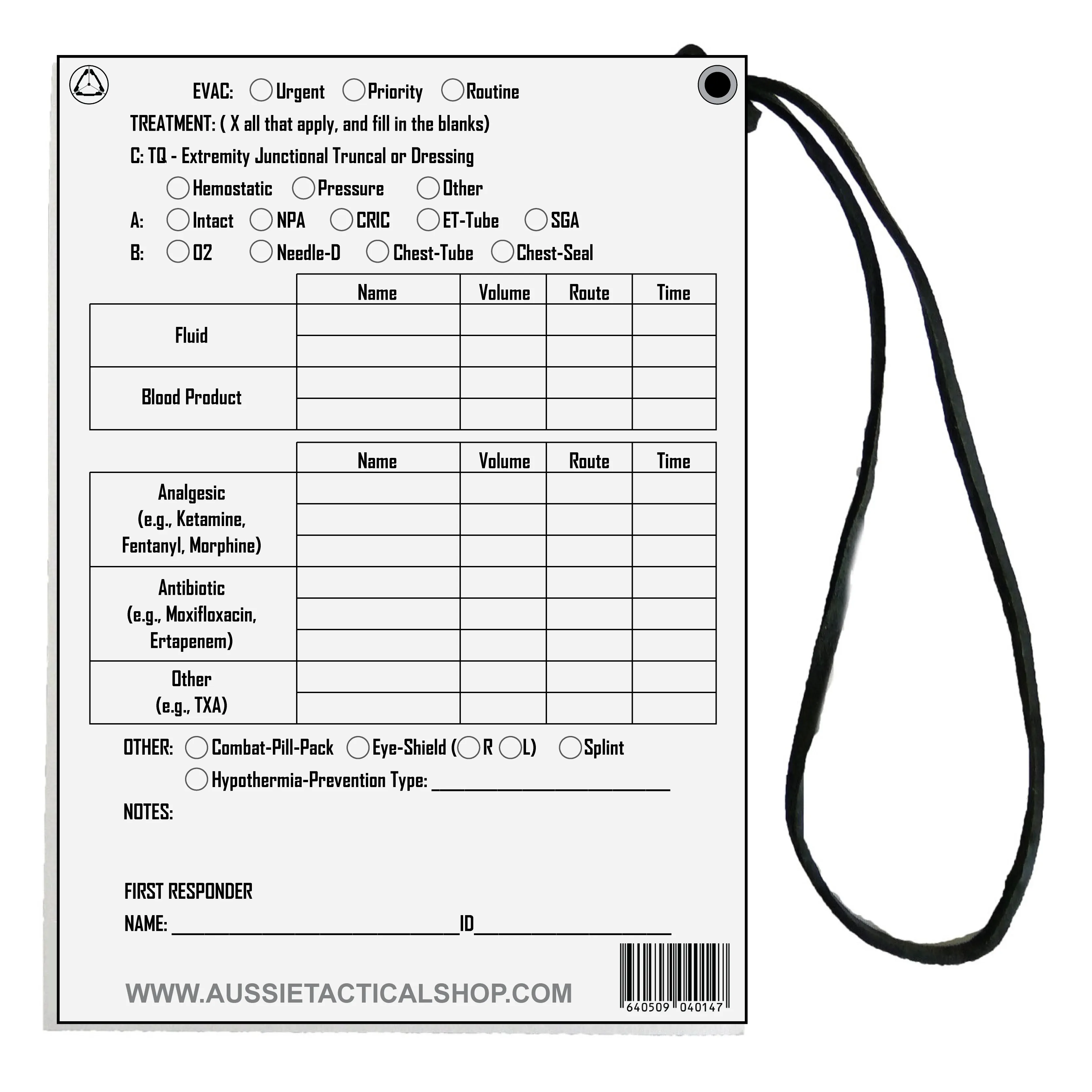 TCCC Card (Black and White)