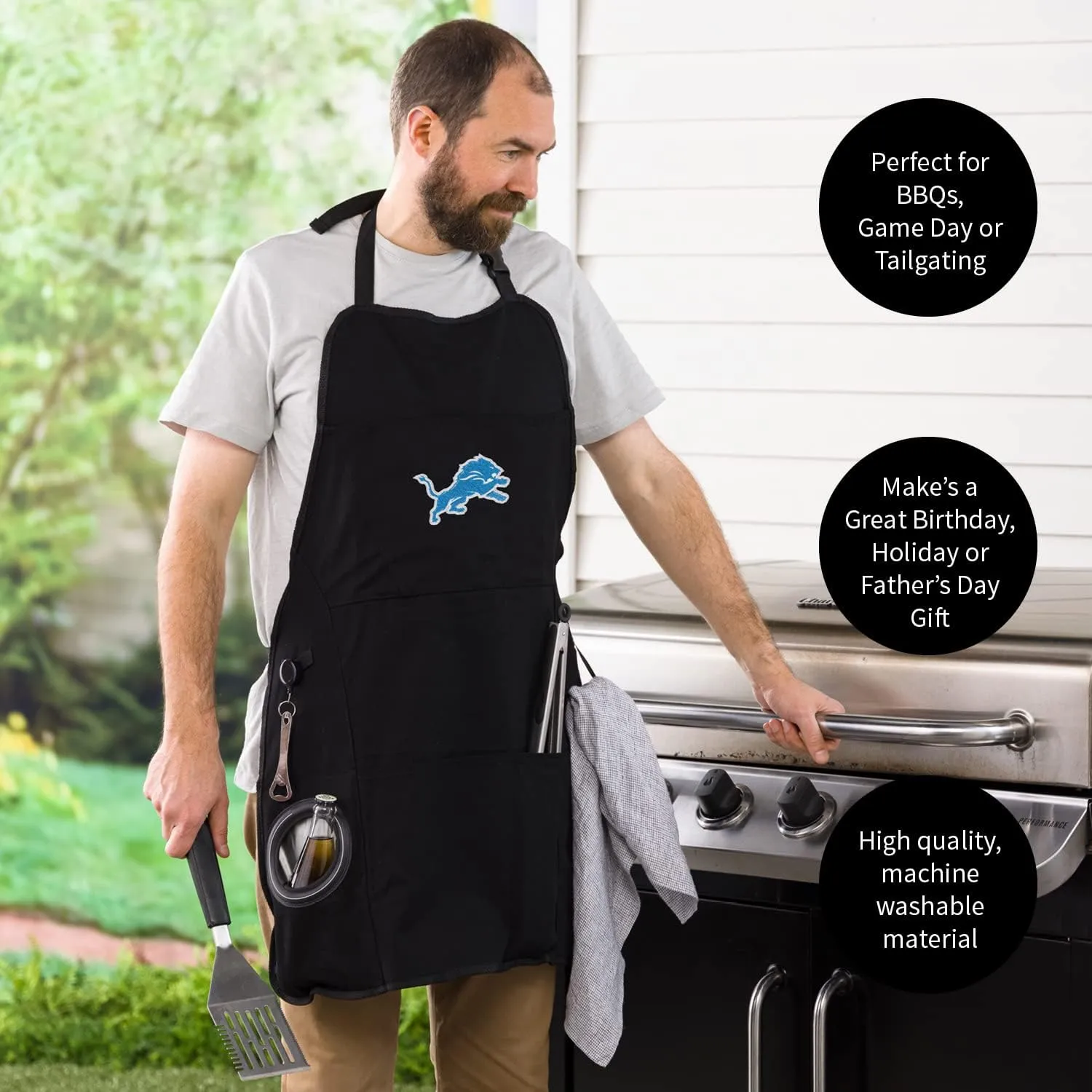 Team Sports America NFL Ultimate Grilling Apron with Bottle Opener and Insulated Beverage Holder, Adjustable Straps Men Women