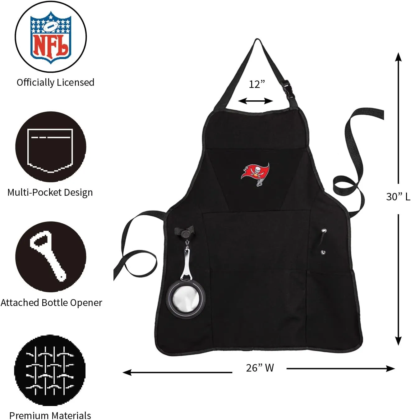Team Sports America NFL Ultimate Grilling Apron with Bottle Opener and Insulated Beverage Holder, Adjustable Straps Men Women