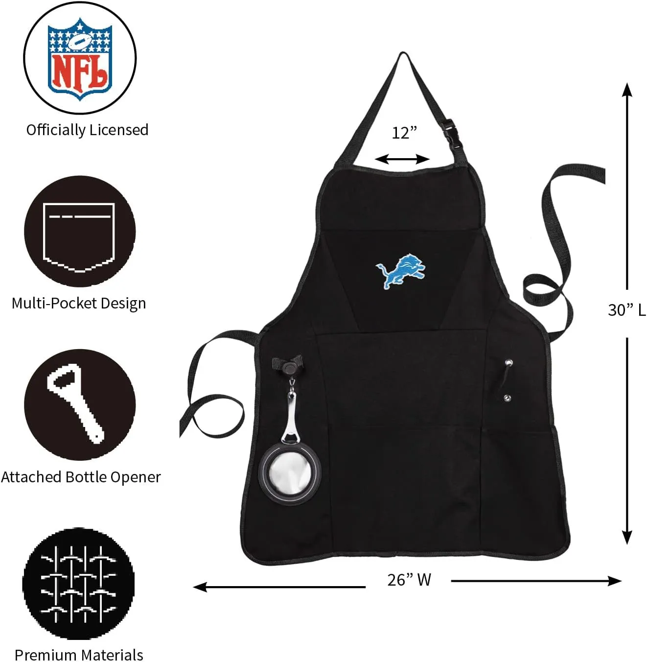 Team Sports America NFL Ultimate Grilling Apron with Bottle Opener and Insulated Beverage Holder, Adjustable Straps Men Women