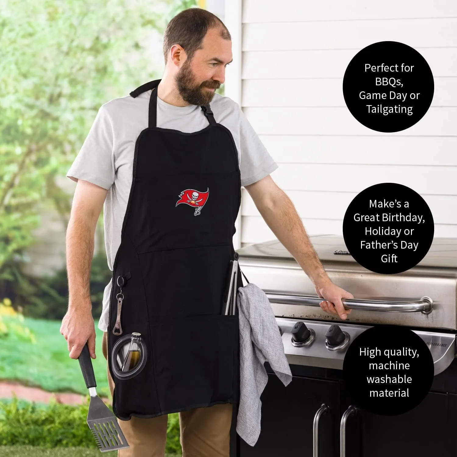 Team Sports America NFL Ultimate Grilling Apron with Bottle Opener and Insulated Beverage Holder, Adjustable Straps Men Women