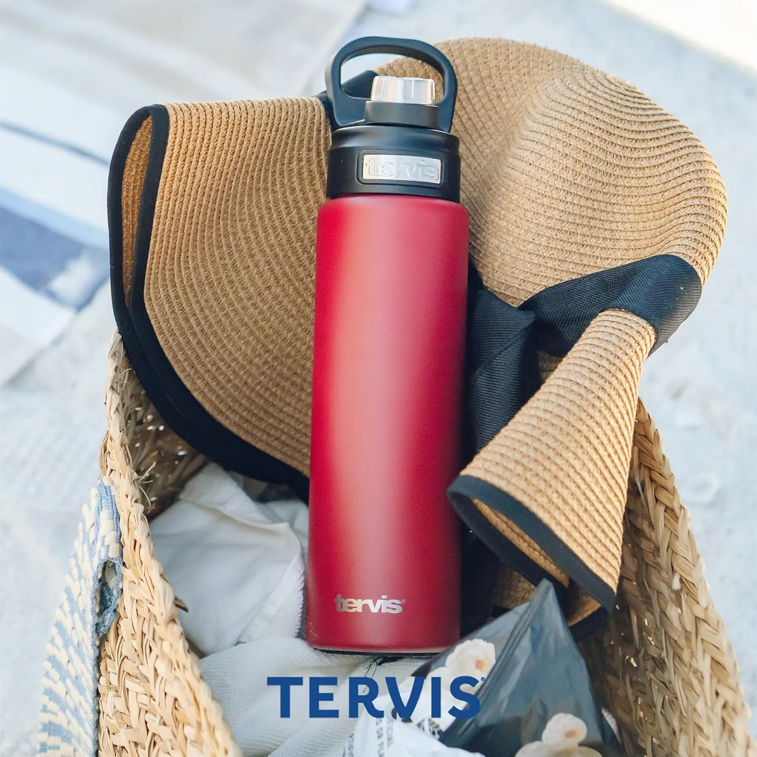 Tervis USA Land of The Free Map Engraved on Deepwater Blue Triple Walled Insulated Tumbler Travel Cup Keeps Drinks Cold, 24oz Wide Mouth Bottle, Deepwater Blue