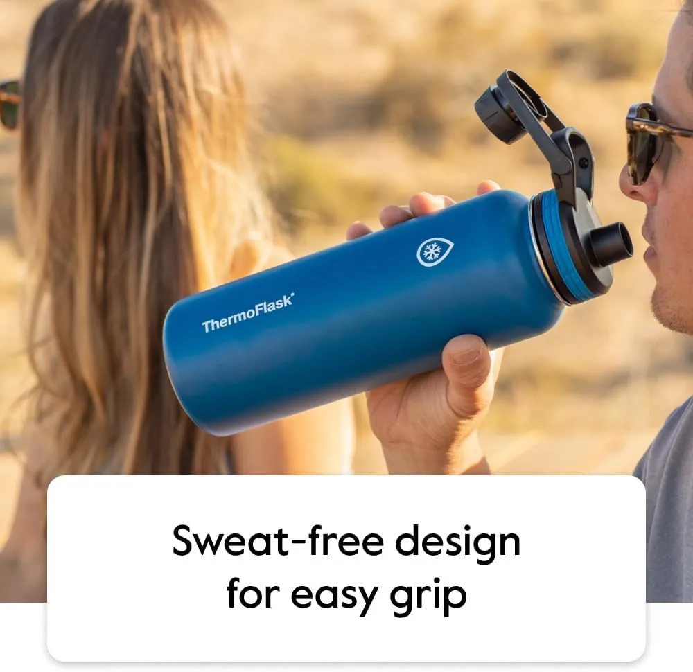 ThermoFlask Bottle with Spout Lid - Stainless Steel Water Bottles with Double-Wall Insulation & BPA-Free Spout Lids - Leak-Proof Reusable Bottles & Lids - 40 oz, Gray Pine (2 Pack)