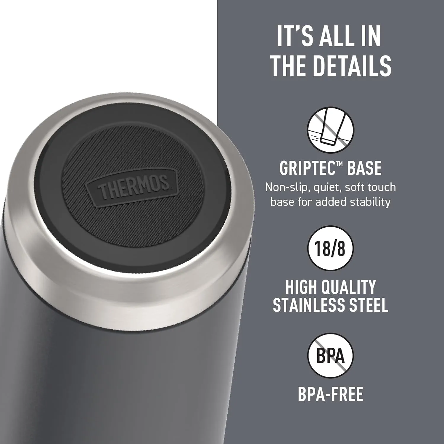THERMOS ICON SERIES, Beverage Can Insulator - 12 Ounce, Granite - Vacuum Insulated Stainless Steel