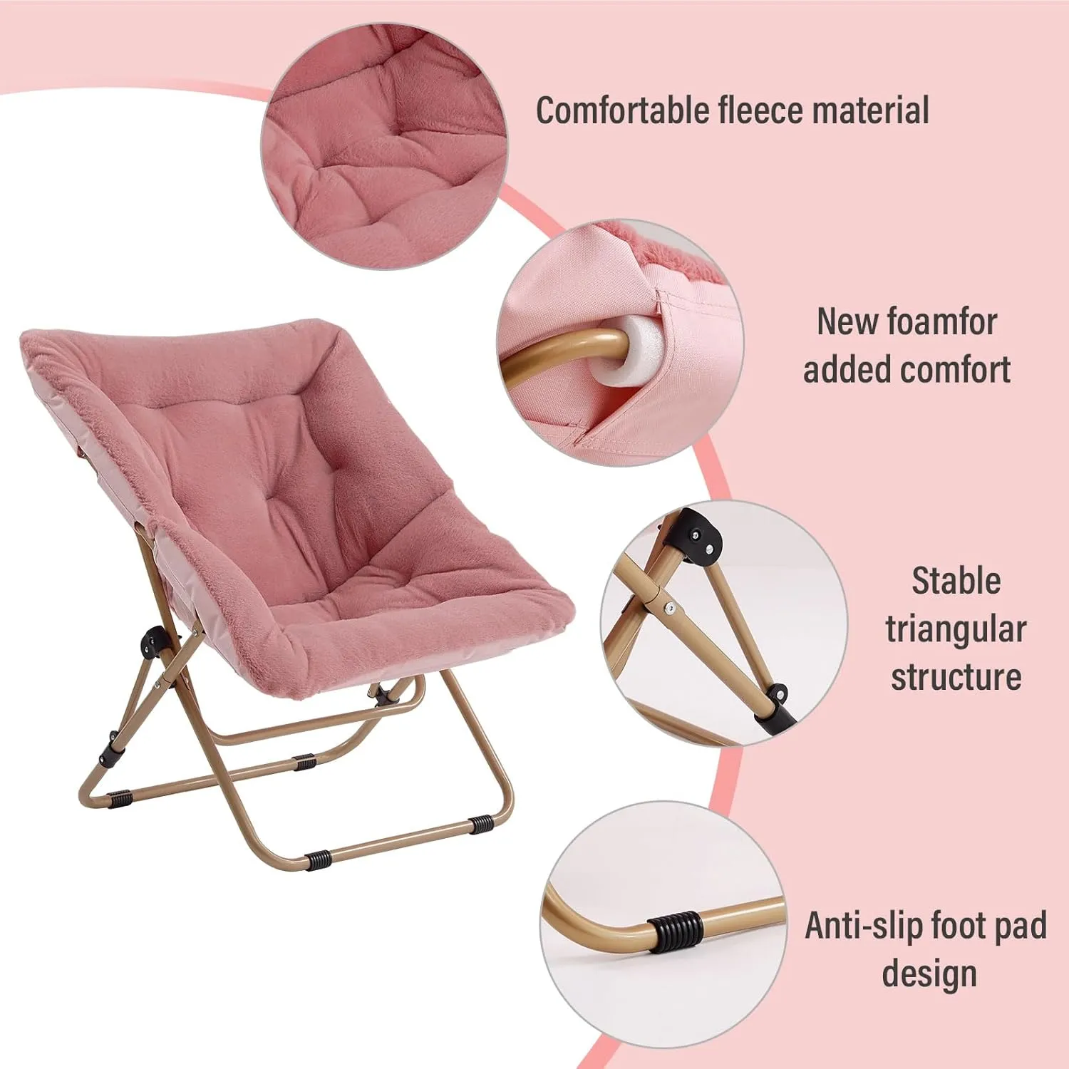 Tiita Comfy Saucer Chair, Soft Faux Fur Oversized Folding Accent Chair, Lounge Lazy Chair for Teens Adults, Metal Frame Moon Chair for Bedroom, Living Room, Dorm Rooms