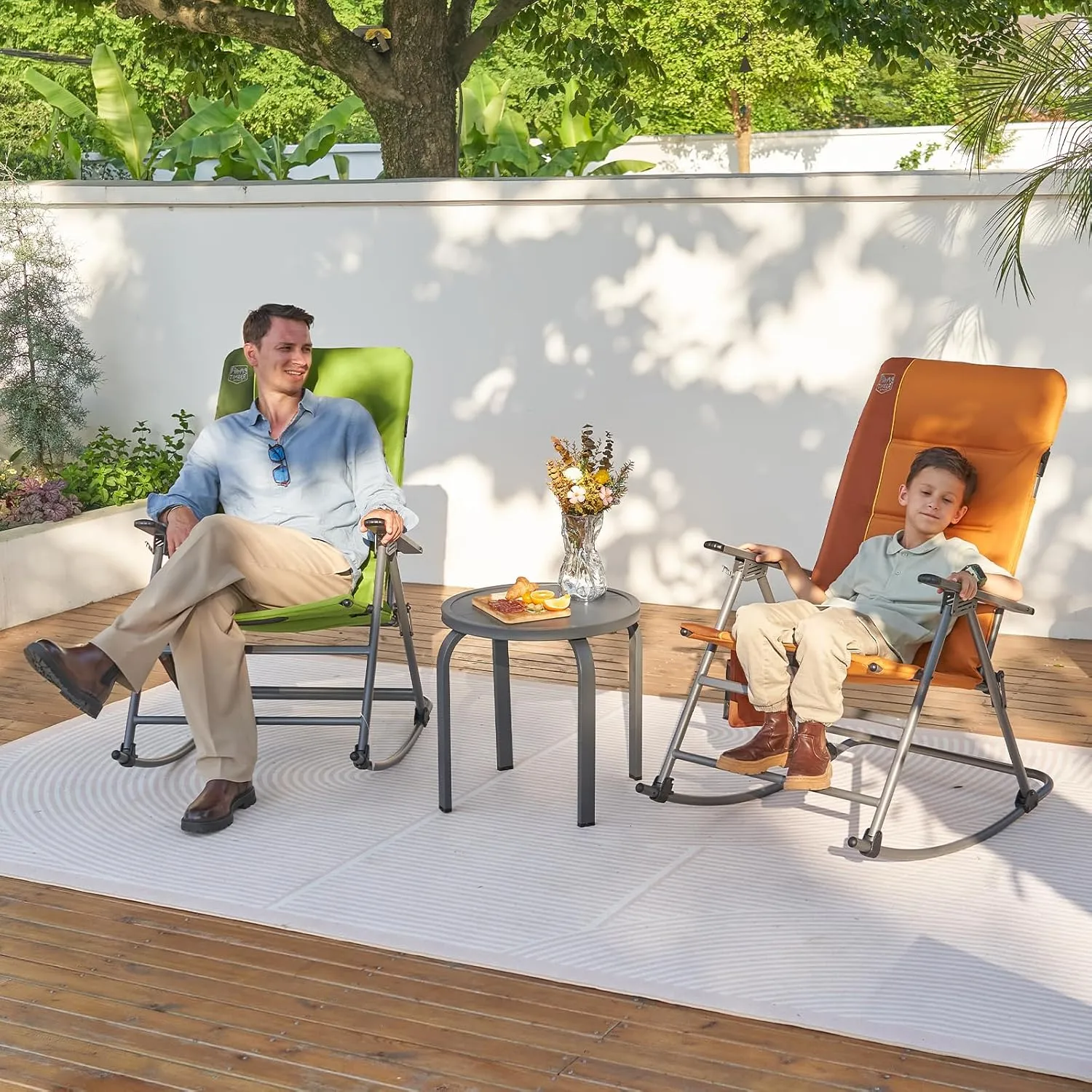 TIMBER RIDGE High Back Oversized Folding Rocking Camping Chair, Padded Outdoor Rocker, Portable Outdoor Chair for Patio, Garden, Lawn, Supports up to 400 lbs, Orange
