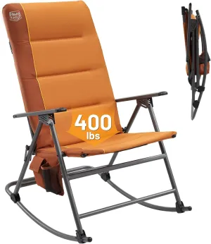 TIMBER RIDGE High Back Oversized Folding Rocking Camping Chair, Padded Outdoor Rocker, Portable Outdoor Chair for Patio, Garden, Lawn, Supports up to 400 lbs, Orange