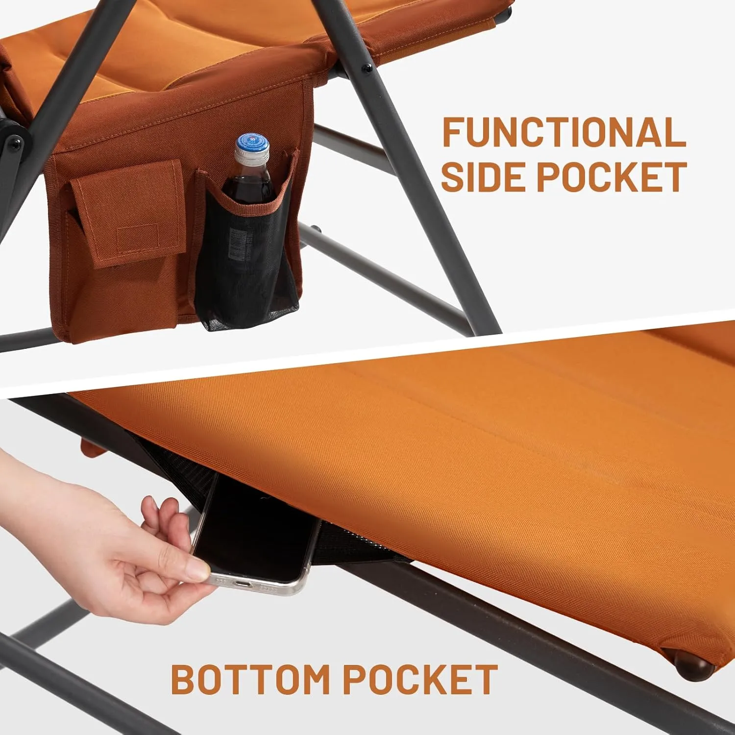 TIMBER RIDGE High Back Oversized Folding Rocking Camping Chair, Padded Outdoor Rocker, Portable Outdoor Chair for Patio, Garden, Lawn, Supports up to 400 lbs, Orange