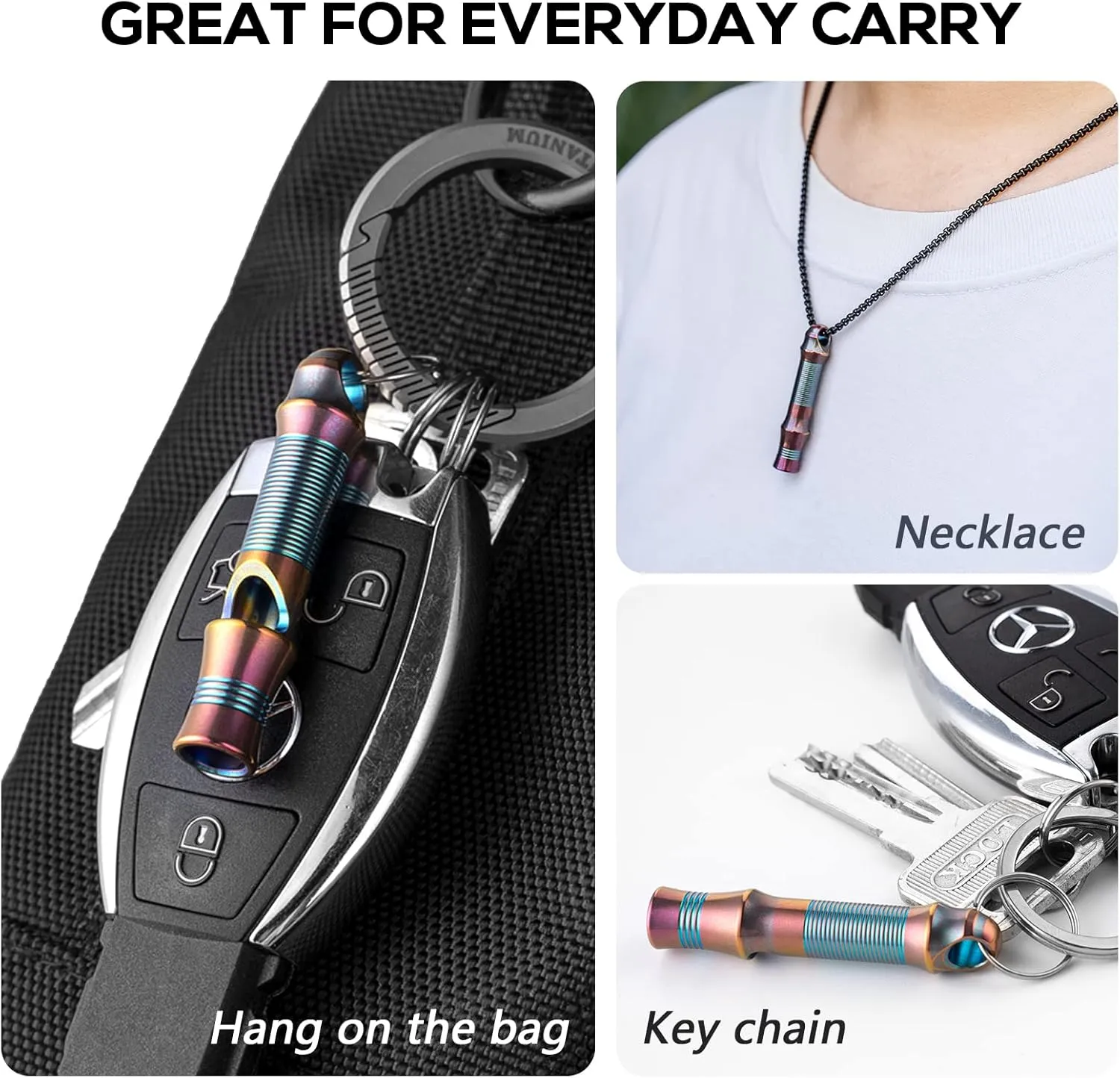 TISUR Titanium Emergency Whistle,EDC Safety Whistles Necklace Loud up to 120db,Survival Whistles for Survival,Hiking,Camping,Pets Training