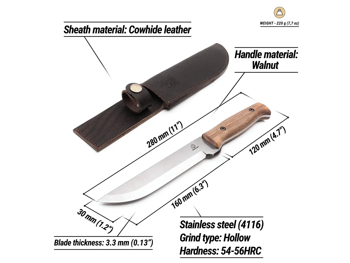 TLK1 – Tactical Knife with Leather Sheath