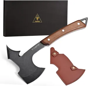 Tomahawk Axe Hachet – Multifunctional Tactical Viking Meat Cleaver for Firewood/Bone/Iced Meat – Full Tang Wood Handle – Leather Sheath & Magnetic Gift Box – Premium Men's Gift