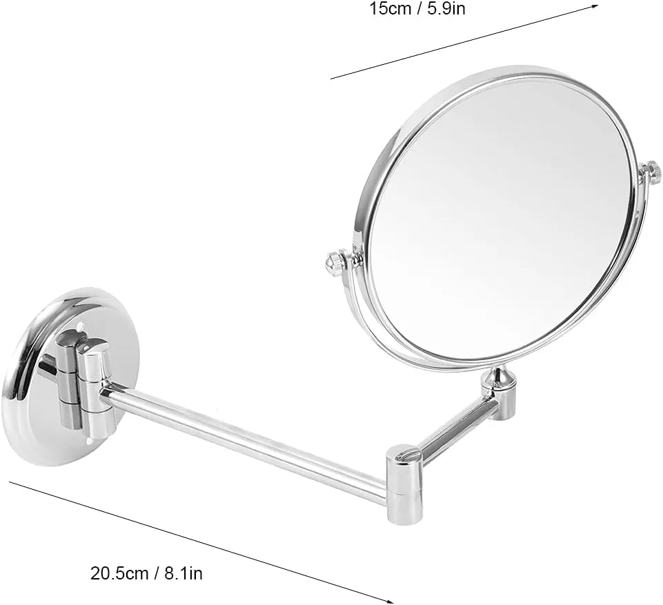 Topyond Wall Mounted Makeup Mirror, Household Bathroom Copper Makeup Mirror,Double Sided Folding Cosmetic Vanity Mirror(6 Inch-Bright Silver)