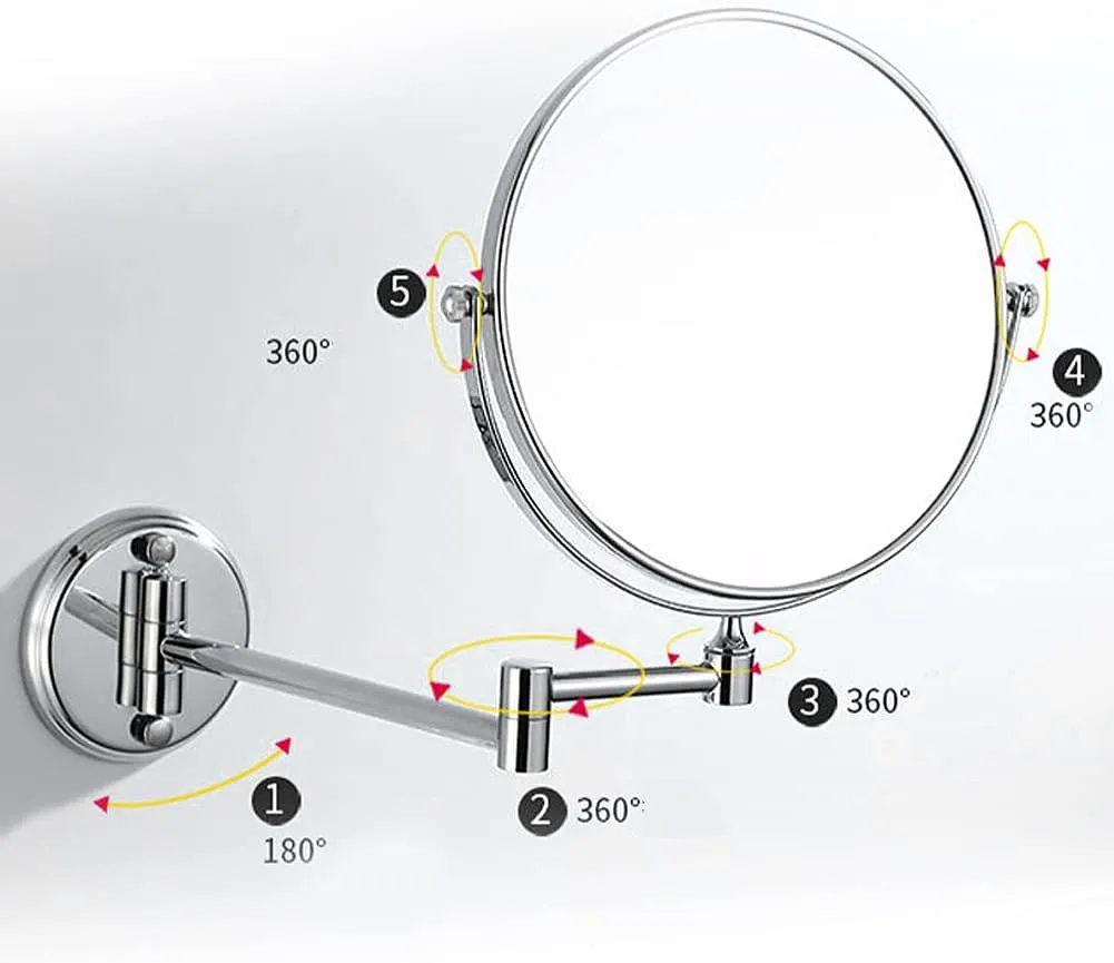 Topyond Wall Mounted Makeup Mirror, Household Bathroom Copper Makeup Mirror,Double Sided Folding Cosmetic Vanity Mirror(6 Inch-Bright Silver)