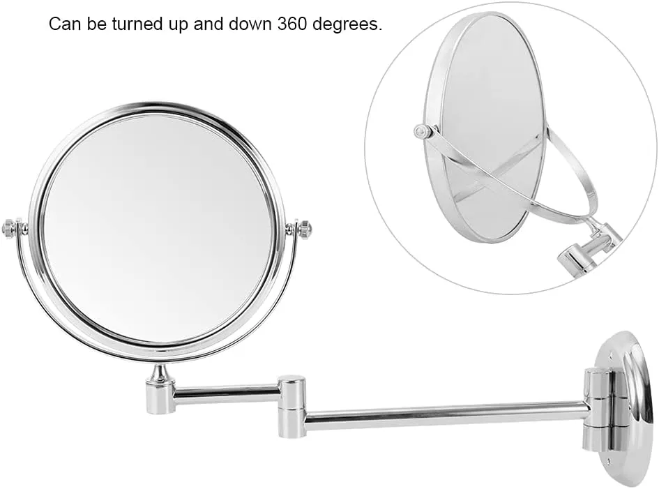 Topyond Wall Mounted Makeup Mirror, Household Bathroom Copper Makeup Mirror,Double Sided Folding Cosmetic Vanity Mirror(6 Inch-Bright Silver)