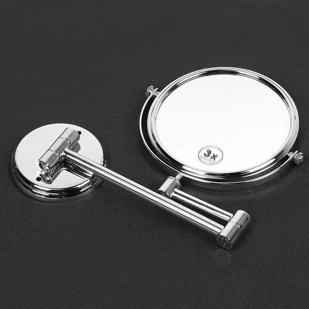 Topyond Wall Mounted Makeup Mirror, Household Bathroom Copper Makeup Mirror,Double Sided Folding Cosmetic Vanity Mirror(6 Inch-Bright Silver)