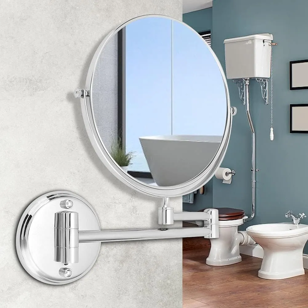 Topyond Wall Mounted Makeup Mirror, Household Bathroom Copper Makeup Mirror,Double Sided Folding Cosmetic Vanity Mirror(6 Inch-Bright Silver)