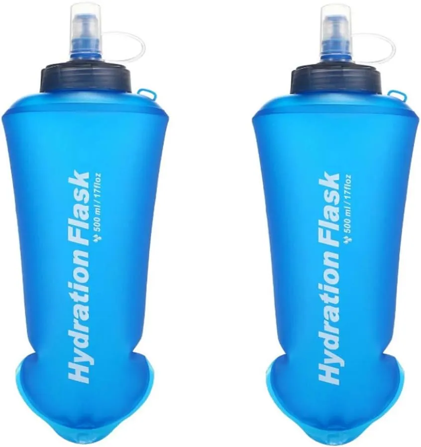 Tpu Soft Folding Water Bottles, 2 Packs 500ML BPA-Free Collapsible Flask For Hydration Pack Collapsible Water Bottles For Running Hiking Cycling Camping Climbing(500ml-2 Packs)