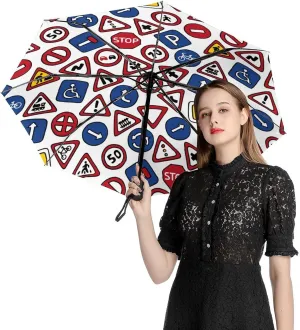 Traffic Signs Novelty Travel Umbrella Windproof Automatic Umbrellas Compact Folding Umbrella